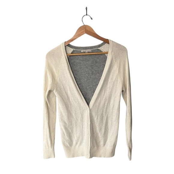 GAP Angora Rabbit Hair Wool Blend Oatmeal Heather Grey Colorblock Cardigan - Picture 1 of 11